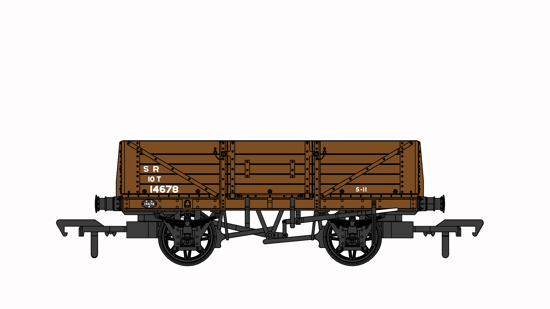SECR 7 Plank Open Wagon BR Brown S28951 With Rail SECR 7 Plank Open Wagon BR Brown S28951 With Rail